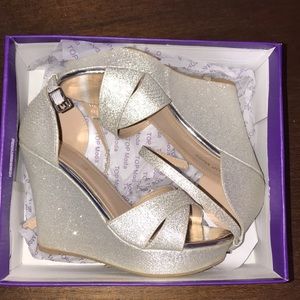 Silver high heels wedges